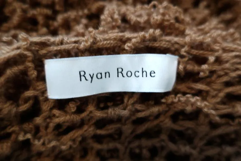 Ryan Roche Furry Cashmere Cardigan Brown Size Extra Small Short Sleeve NEW