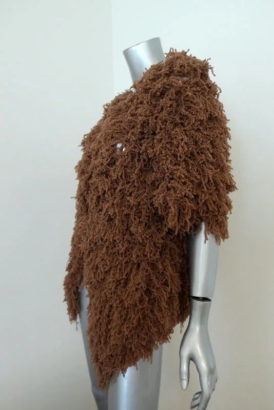 Ryan Roche Furry Cashmere Cardigan Brown Size Extra Small Short Sleeve NEW