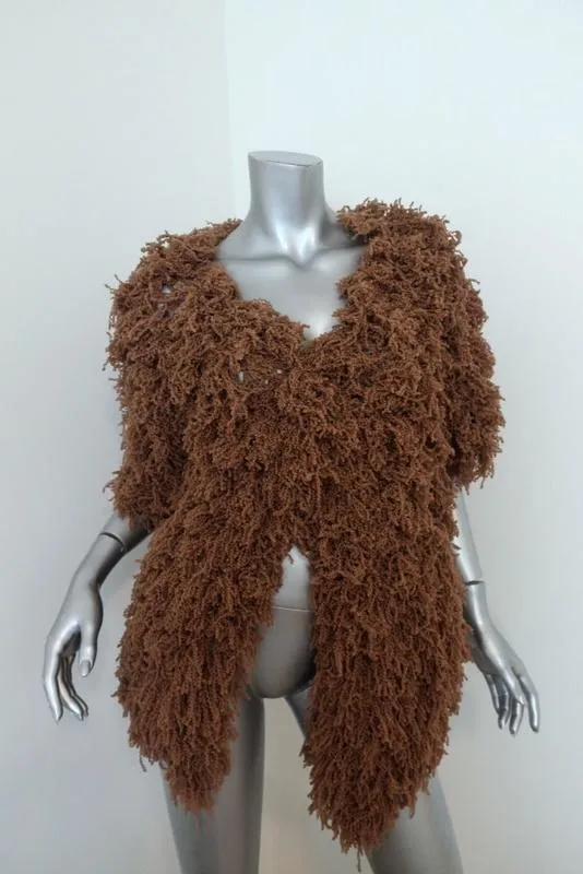 Ryan Roche Furry Cashmere Cardigan Brown Size Extra Small Short Sleeve NEW