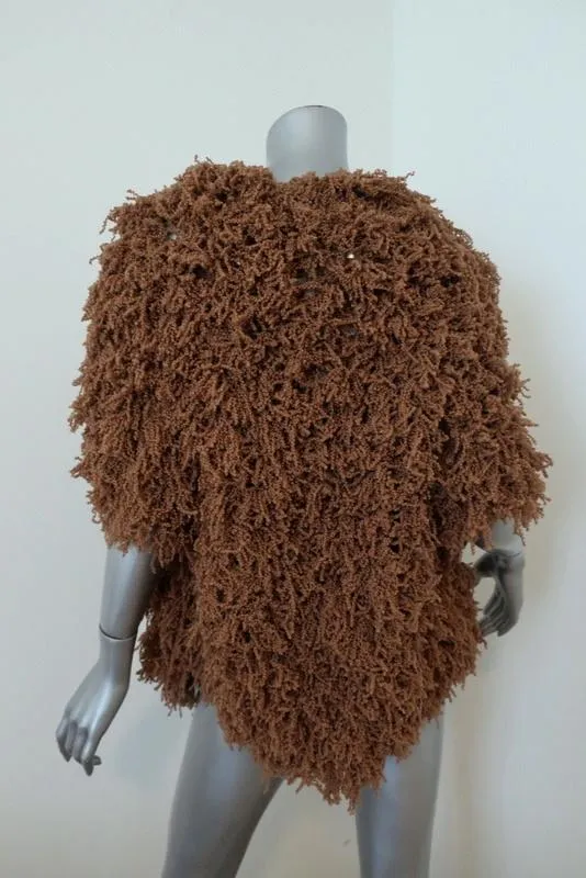 Ryan Roche Furry Cashmere Cardigan Brown Size Extra Small Short Sleeve NEW
