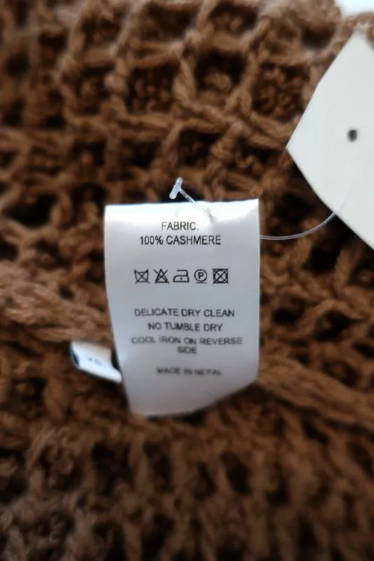 Ryan Roche Furry Cashmere Cardigan Brown Size Extra Small Short Sleeve NEW