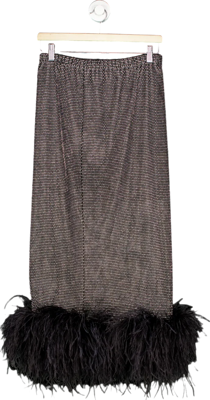 Santa Brands Black Sparkle feathers midi skirt UK L