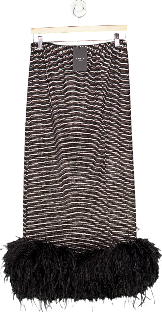 Santa Brands Black Sparkle feathers midi skirt UK L
