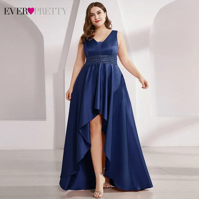 Satin Prom Dress Double V-Neck Sequined Sleeveless Asymmetrical Party Gowns