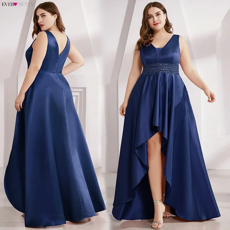 Satin Prom Dress Double V-Neck Sequined Sleeveless Asymmetrical Party Gowns