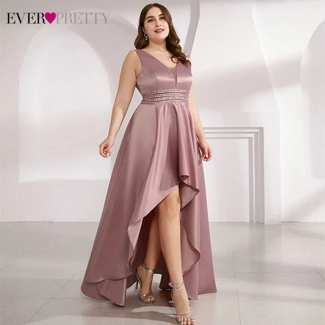Satin Prom Dress Double V-Neck Sequined Sleeveless Asymmetrical Party Gowns