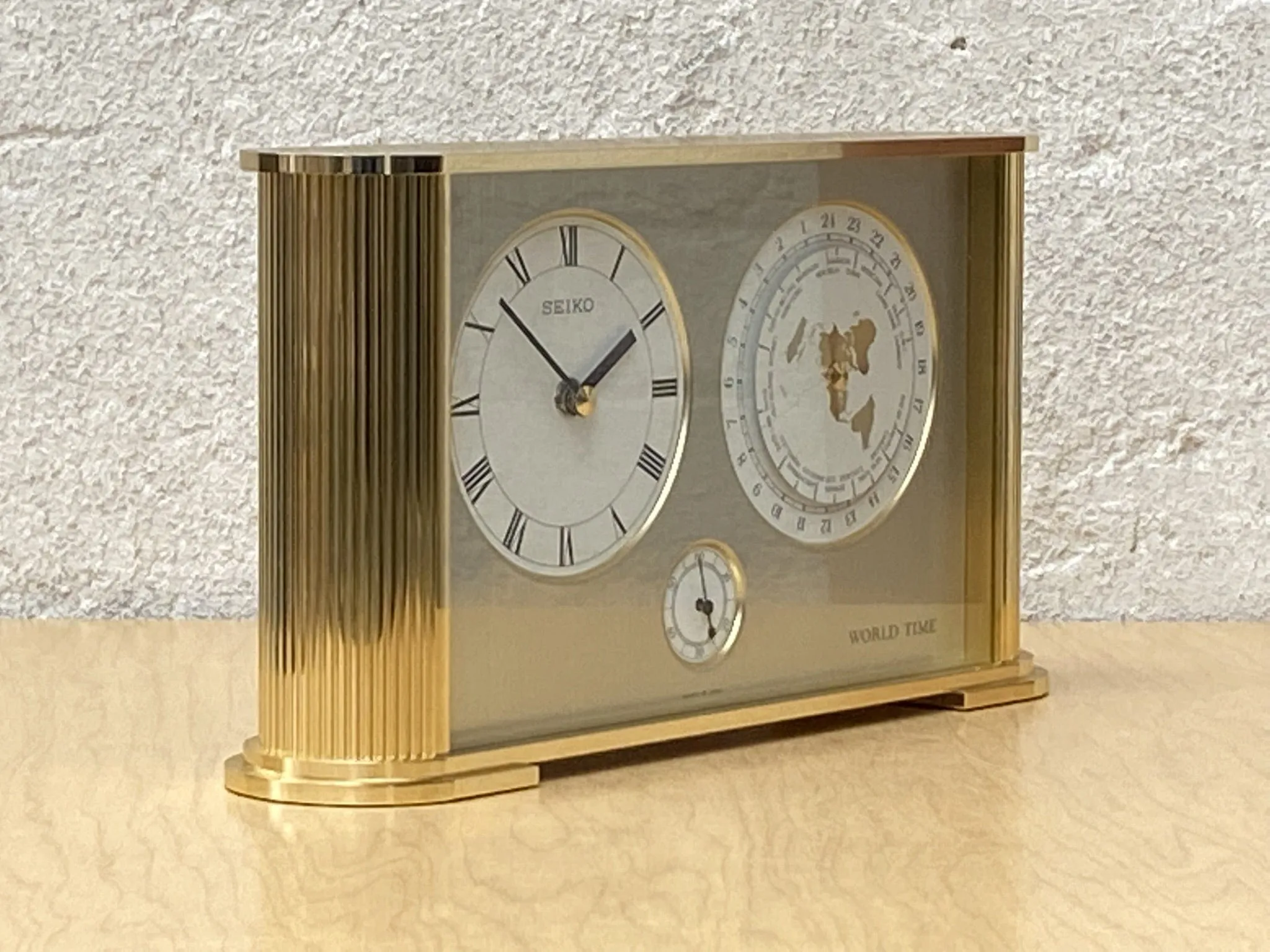 Seiko Brass Rectangular World Desk Table Clock