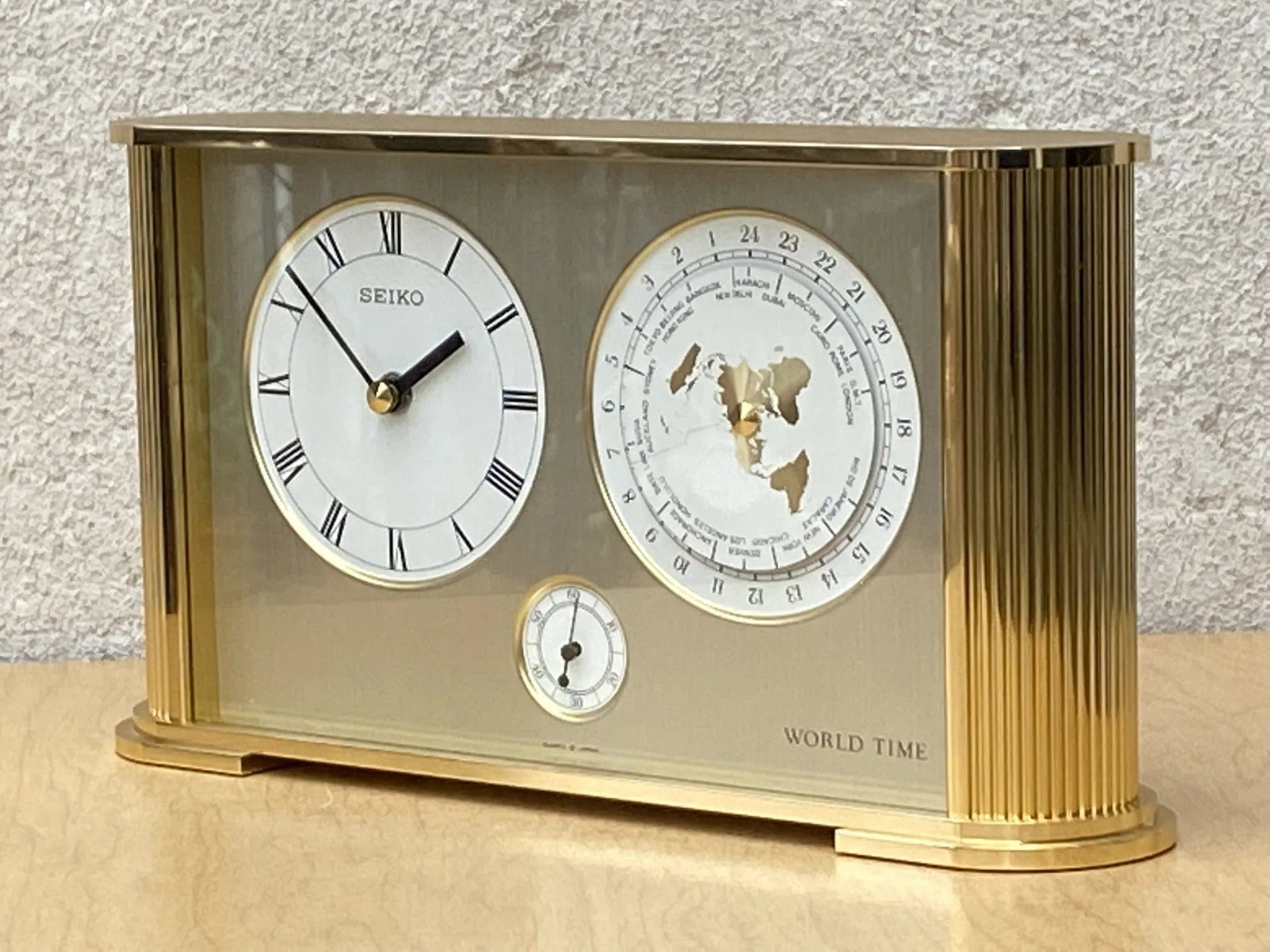 Seiko Brass Rectangular World Desk Table Clock