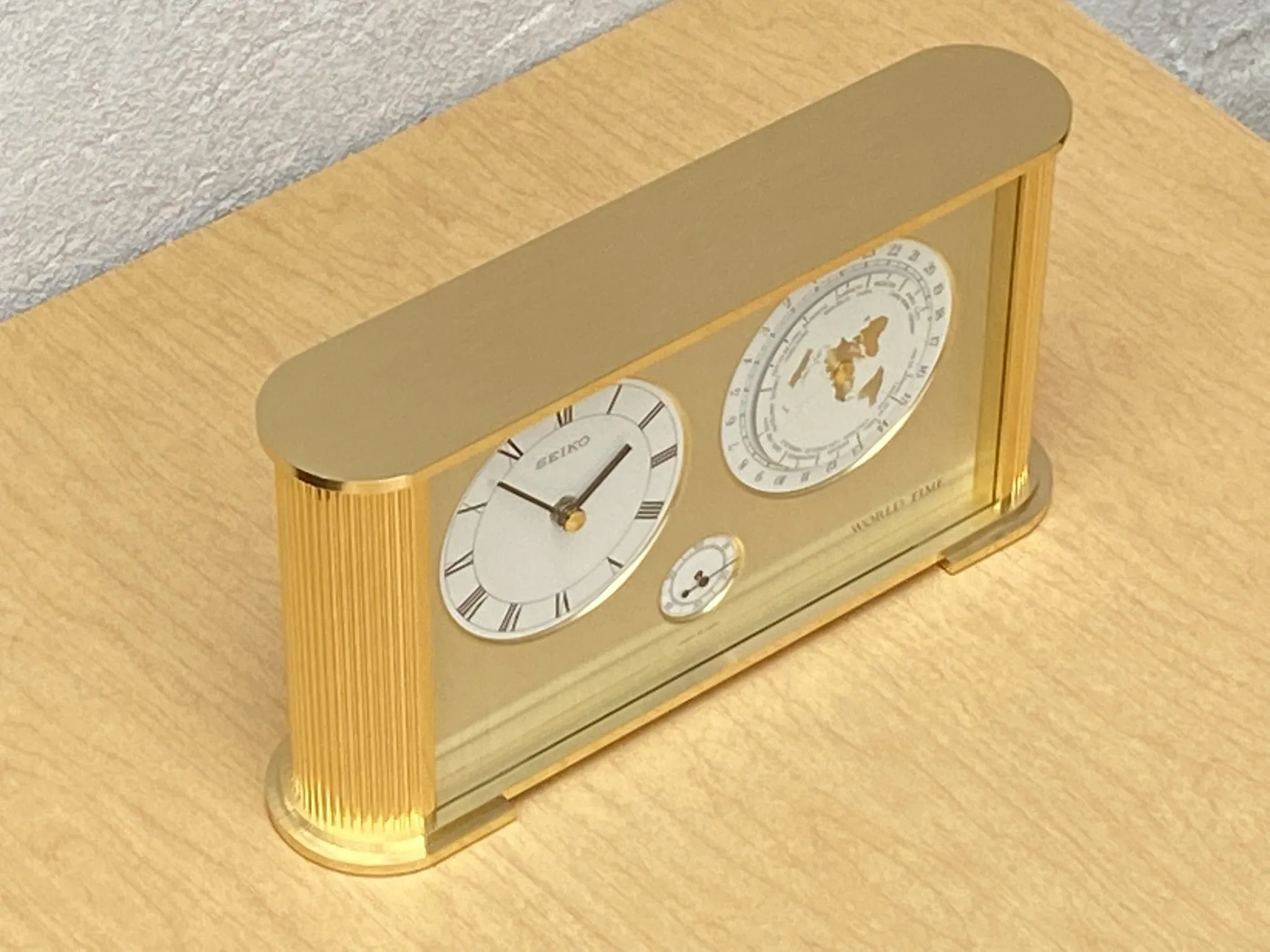Seiko Brass Rectangular World Desk Table Clock