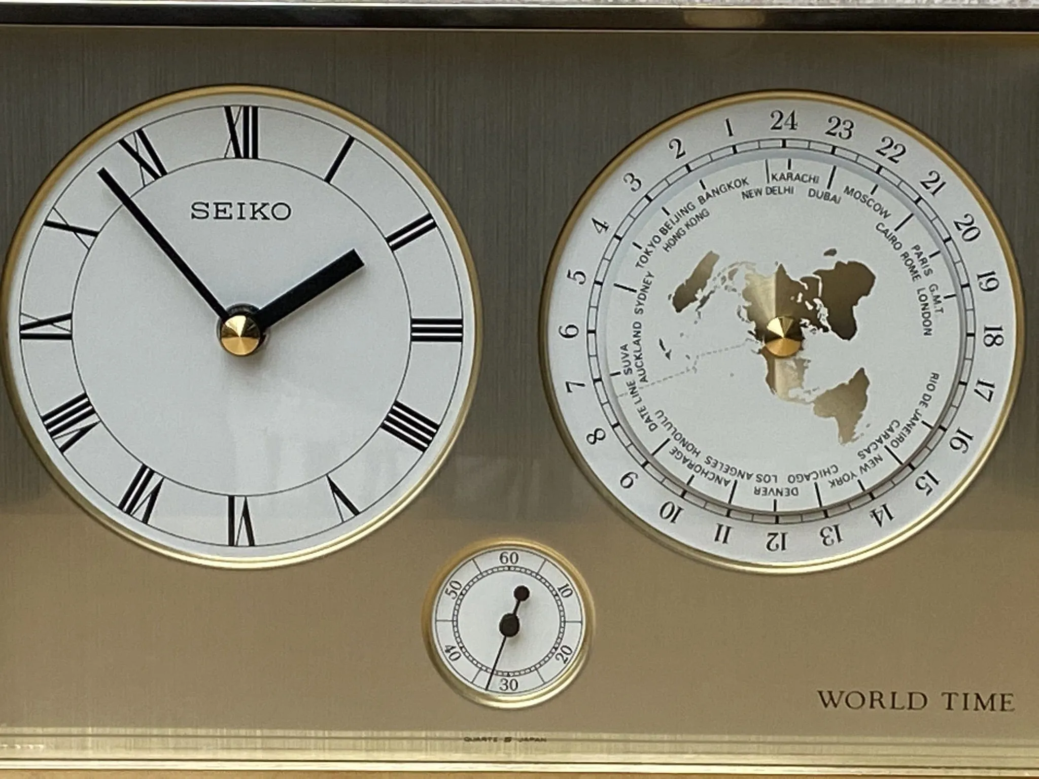 Seiko Brass Rectangular World Desk Table Clock