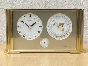 Seiko Brass Rectangular World Desk Table Clock