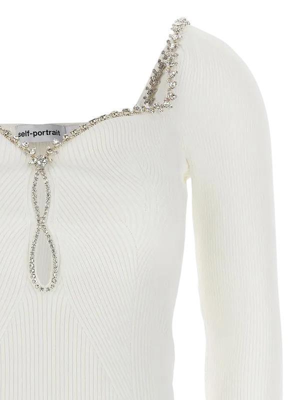 Self-Portrait White Sweetheart neck  Diamante embellished Top UK L