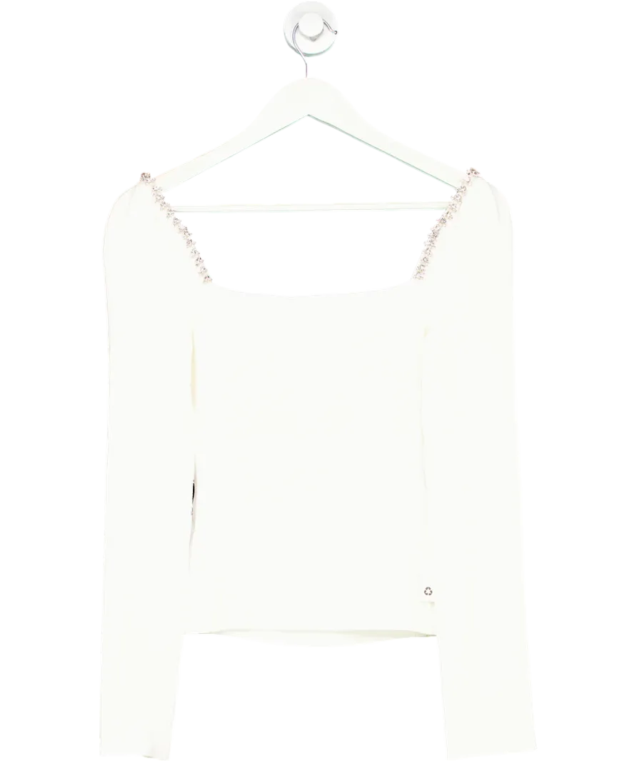 Self-Portrait White Sweetheart neck  Diamante embellished Top UK L