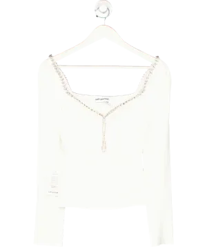 Self-Portrait White Sweetheart neck  Diamante embellished Top UK L