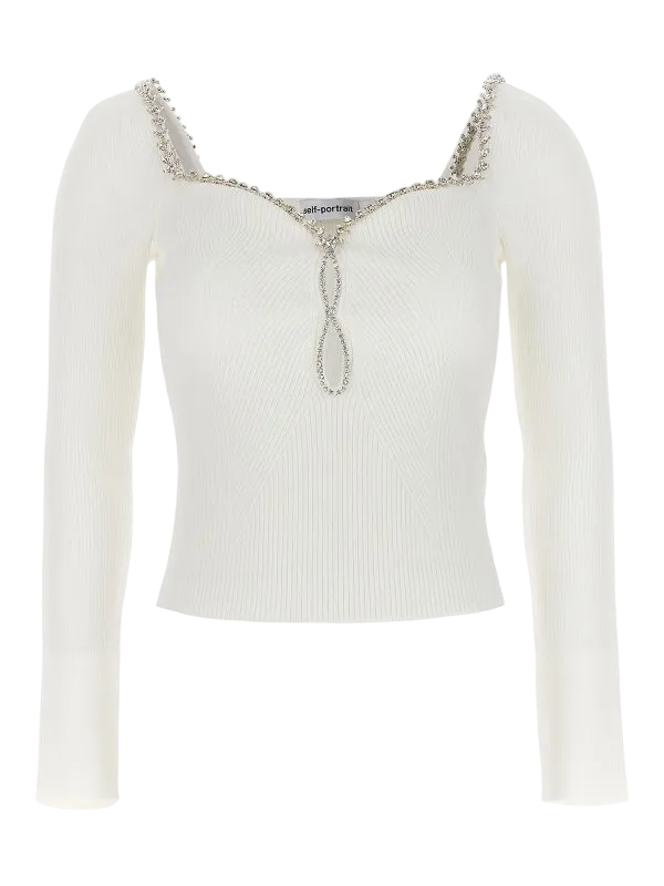 Self-Portrait White Sweetheart neck  Diamante embellished Top UK L