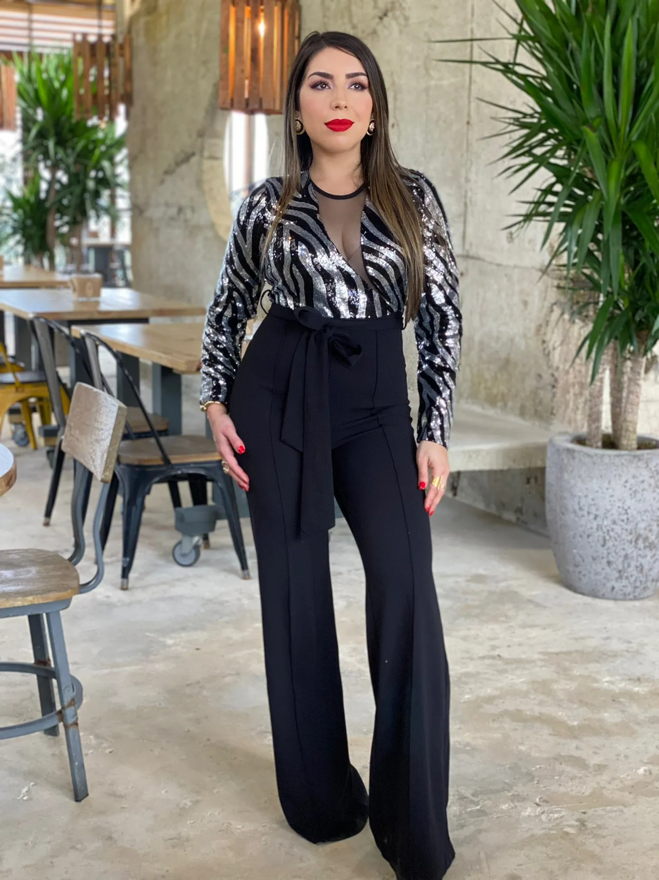 Sequined Zebra Pattern Jumpsuit