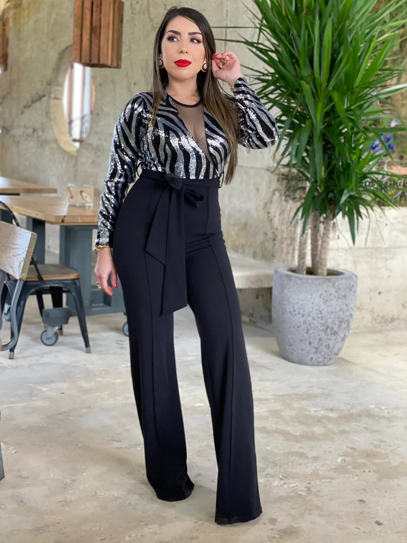 Sequined Zebra Pattern Jumpsuit