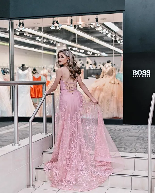 Sexy Mermaid Pink Prom Dresses Deep V-Neck VIP Fashion Lace Long Prom Formal Party Gowns 2021 New