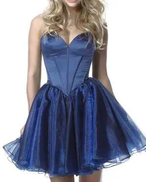 Sexy Short 2018 Homecoming Dresses Navy Blue Satin Organza Ruffles Cocktail Party Gowns Fashion