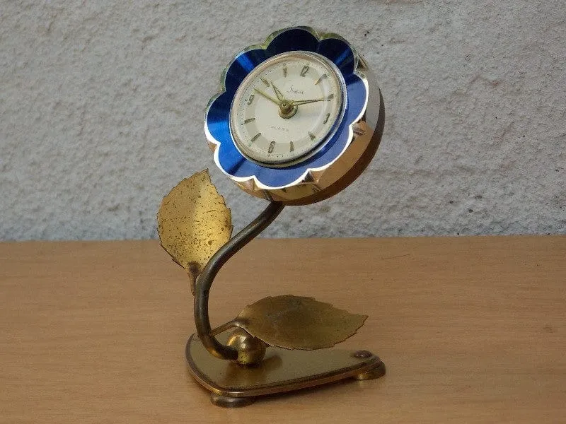 Sheffield Blue Enameled Flower Wind Up Alarm Clock