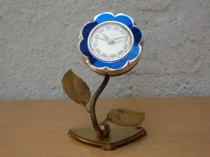Sheffield Blue Enameled Flower Wind Up Alarm Clock