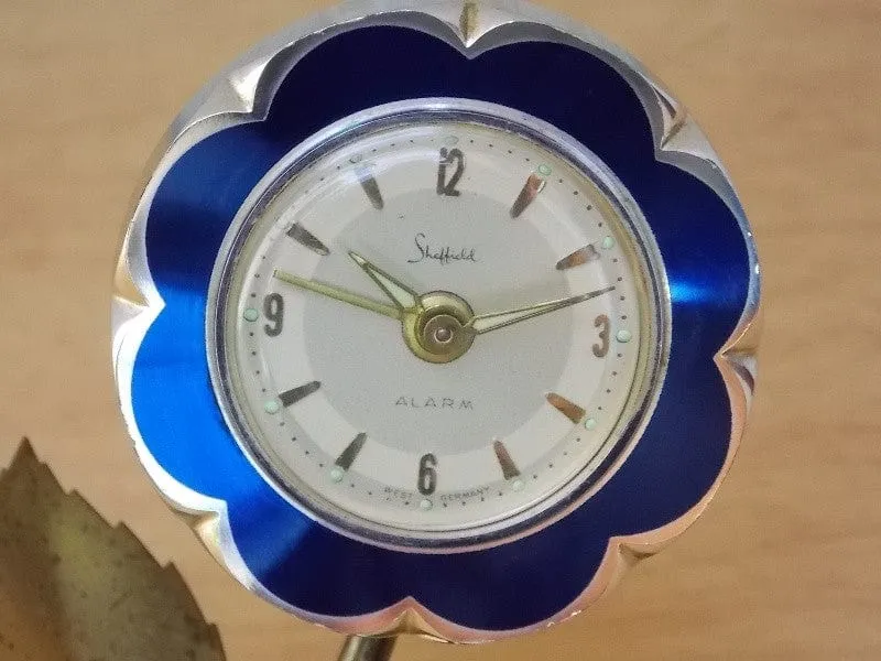 Sheffield Blue Enameled Flower Wind Up Alarm Clock