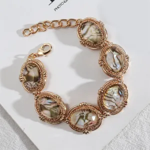 Shell & 18K Gold-Plated Oval Station Bracelet