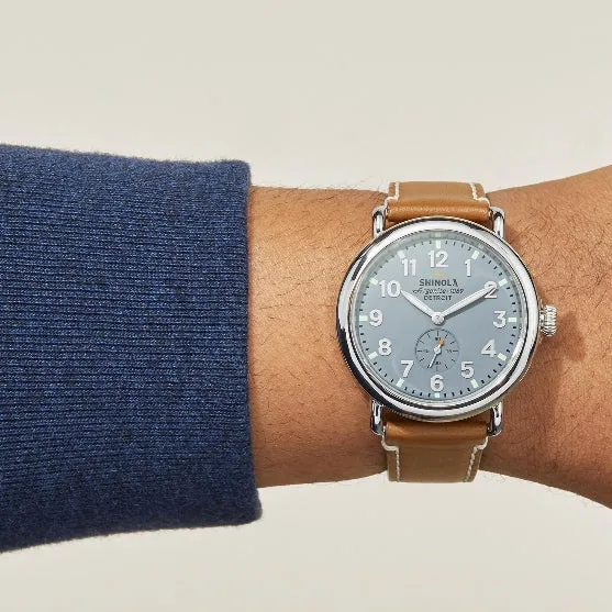 Shinola 41MM Runwell Slate Blue Dial Maple Leather Watch S0110000024