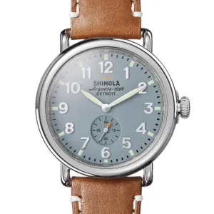 Shinola 41MM Runwell Slate Blue Dial Maple Leather Watch S0110000024