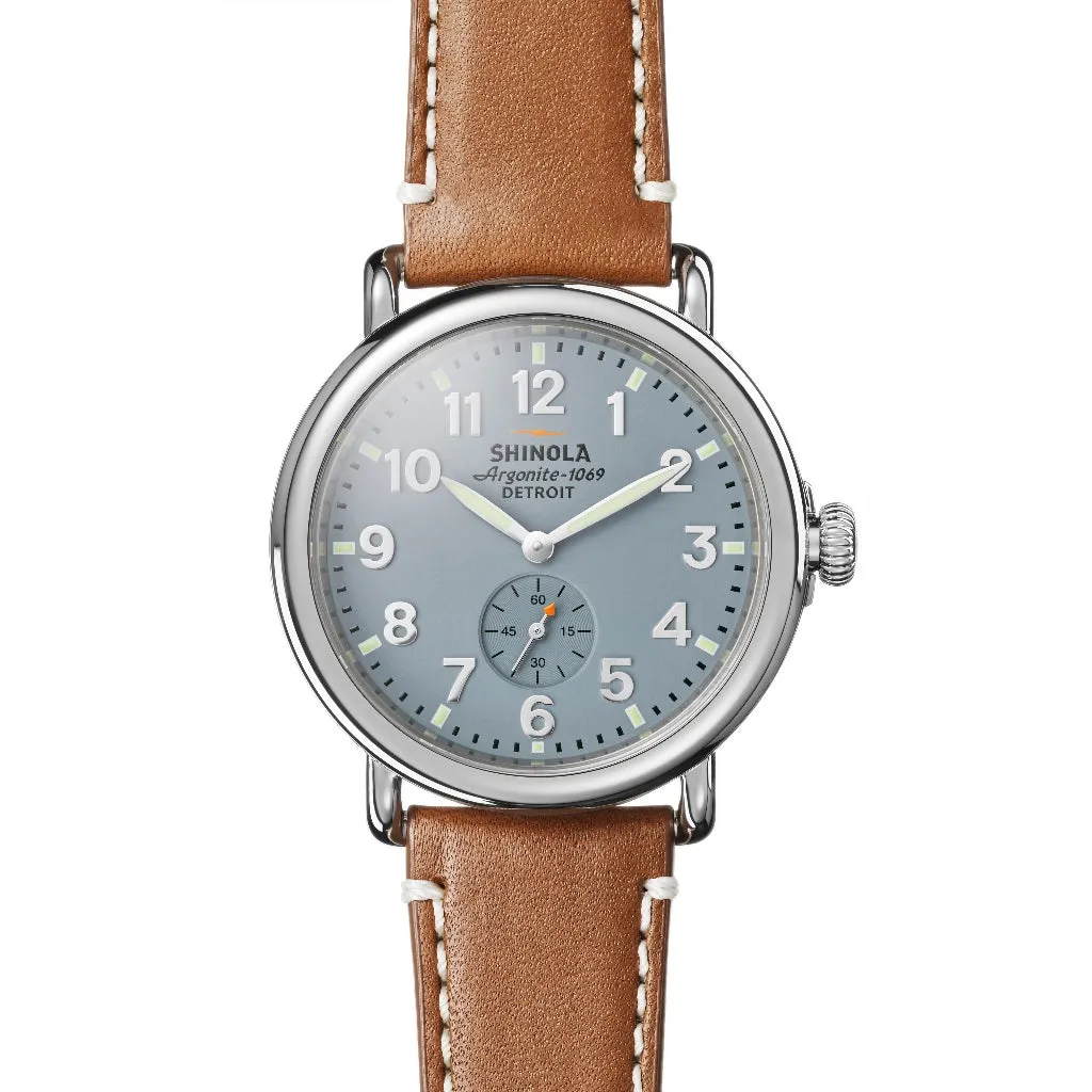 Shinola 41MM Runwell Slate Blue Dial Maple Leather Watch S0110000024