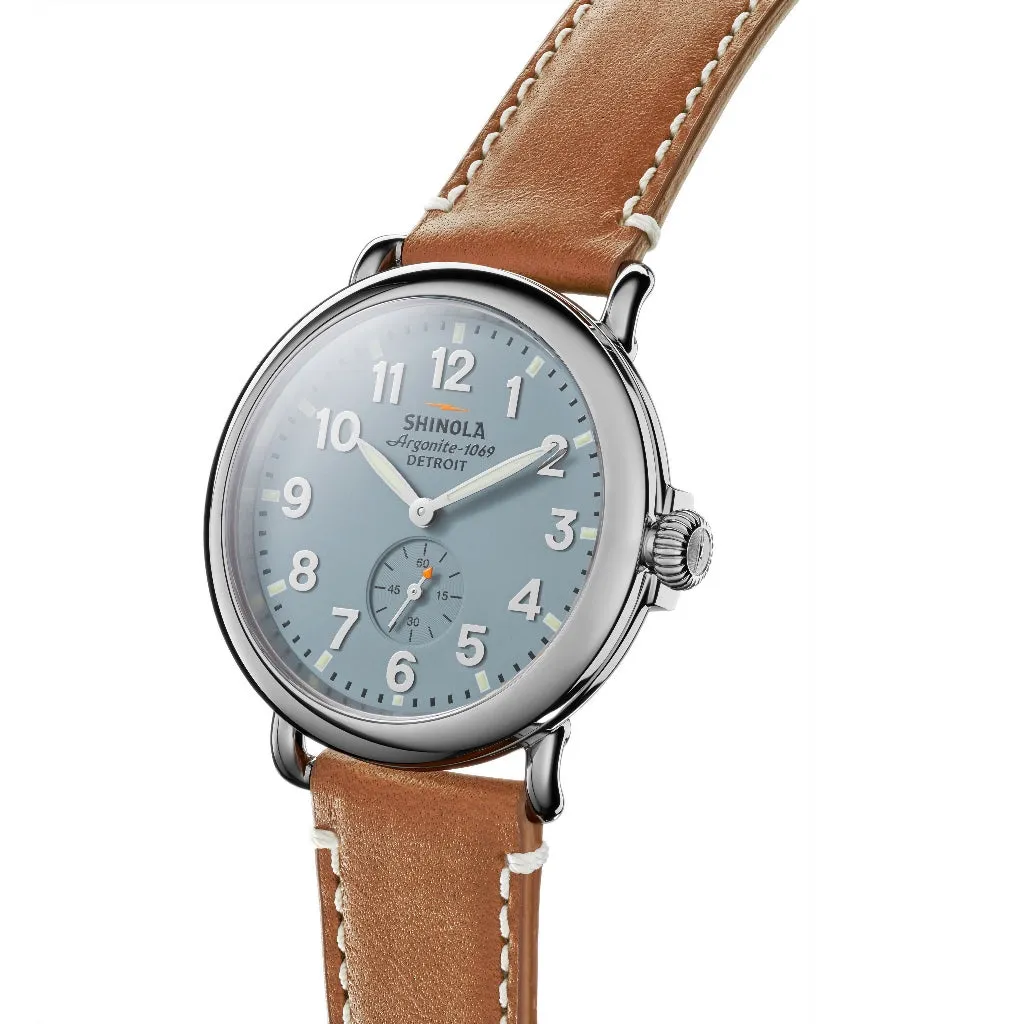 Shinola 41MM Runwell Slate Blue Dial Maple Leather Watch S0110000024