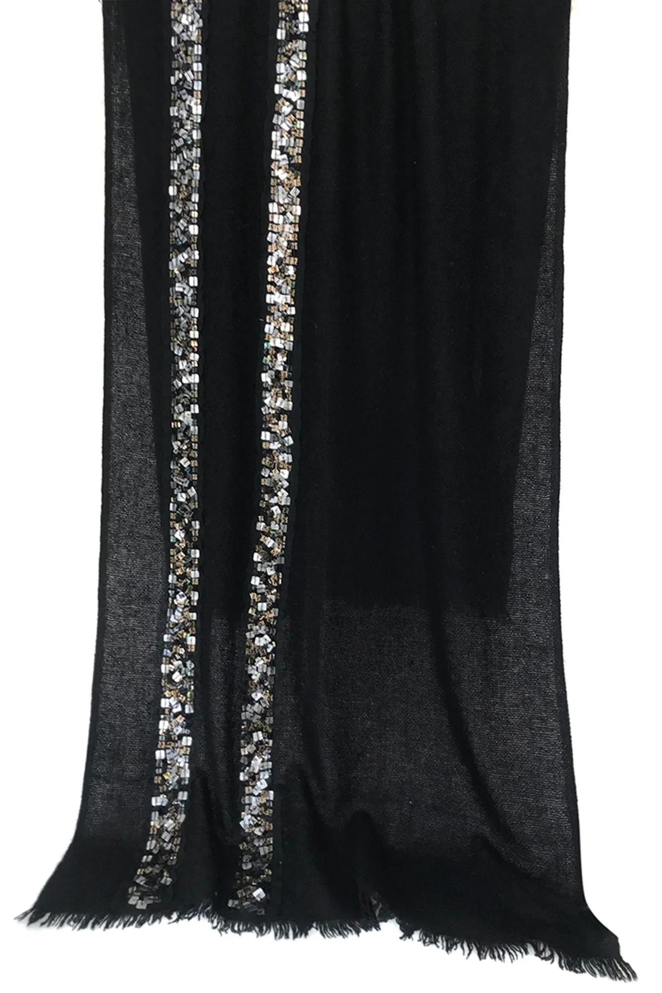 Silk Cashmere Black sequined scarf