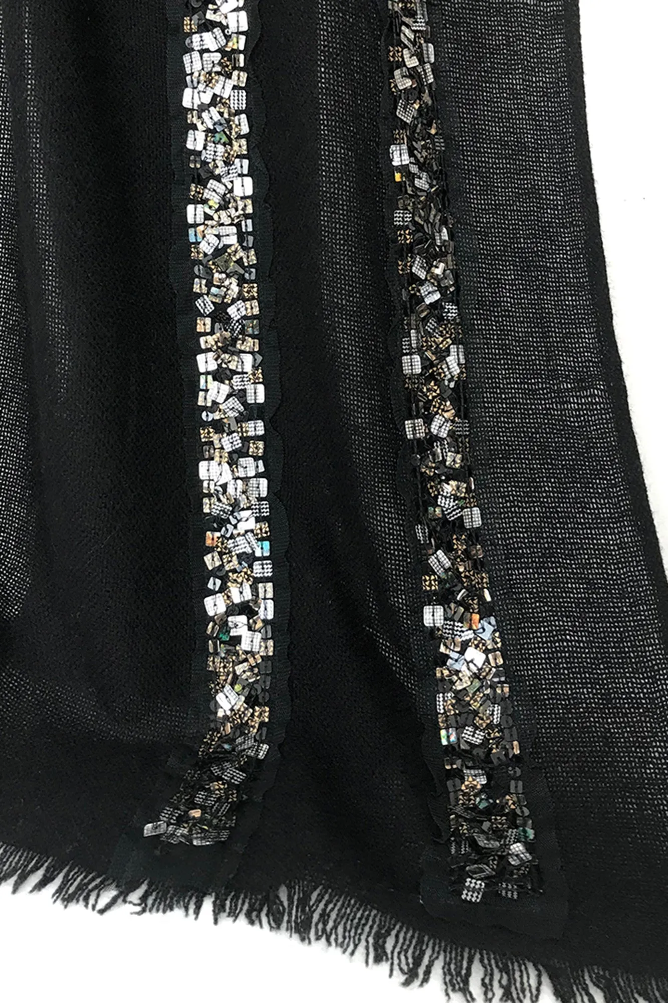 Silk Cashmere Black sequined scarf