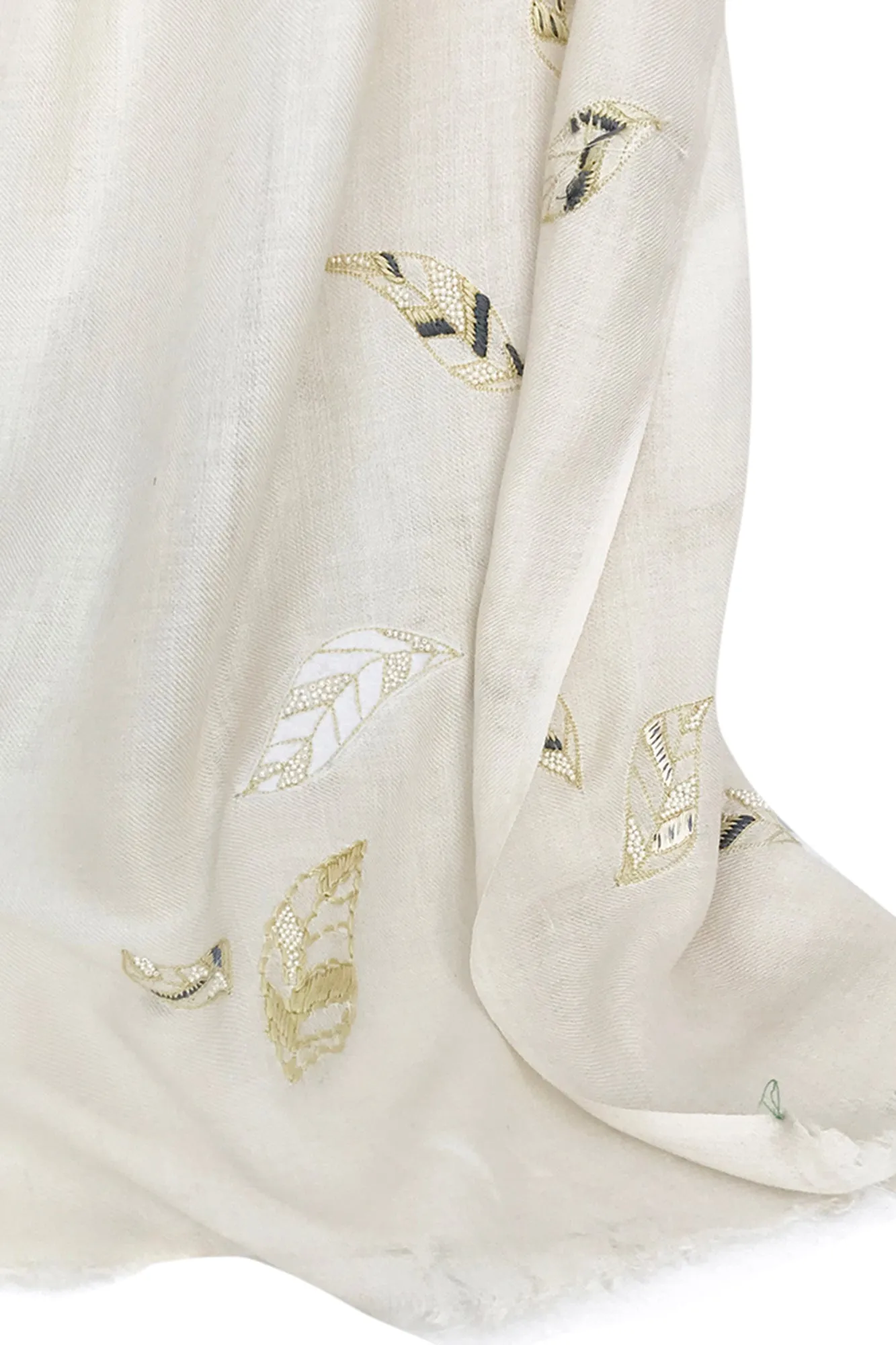 Silk Cashmere - Ivory Leaf Sequined Scarf