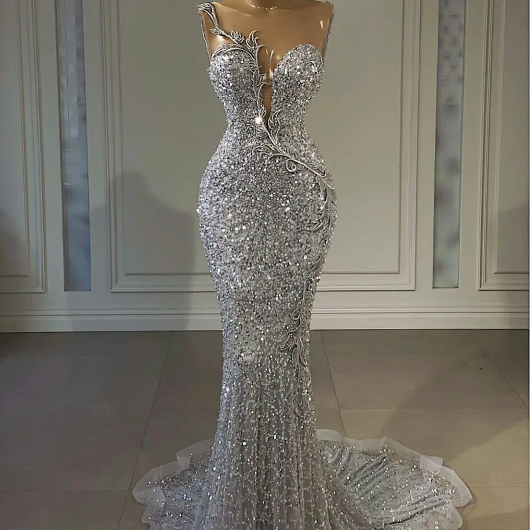Silver Crystal Lace Beaded Dress