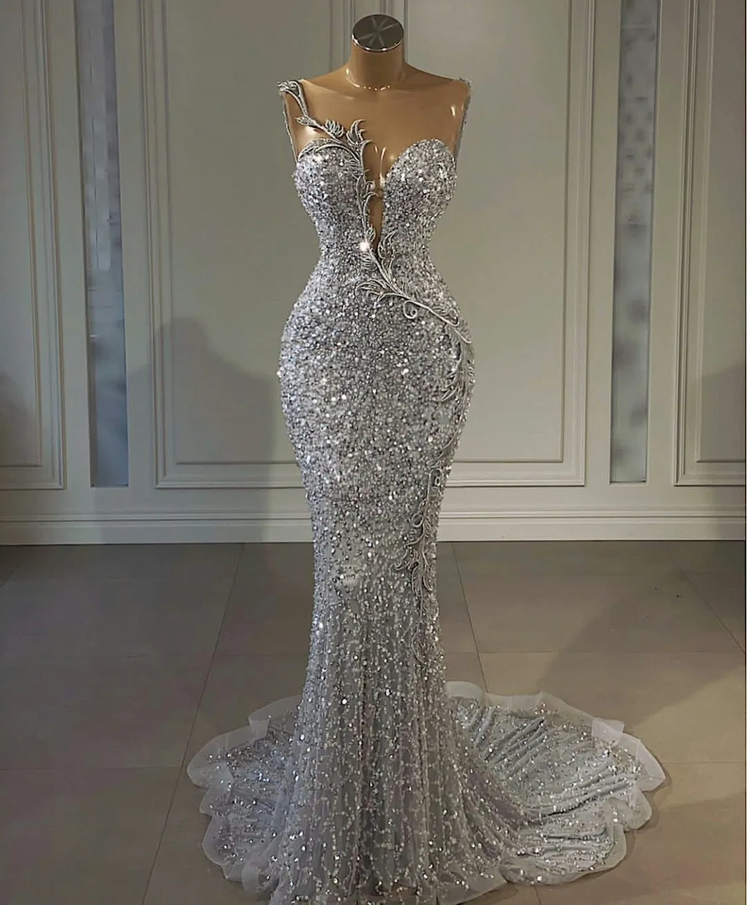 Silver Crystal Lace Beaded Dress