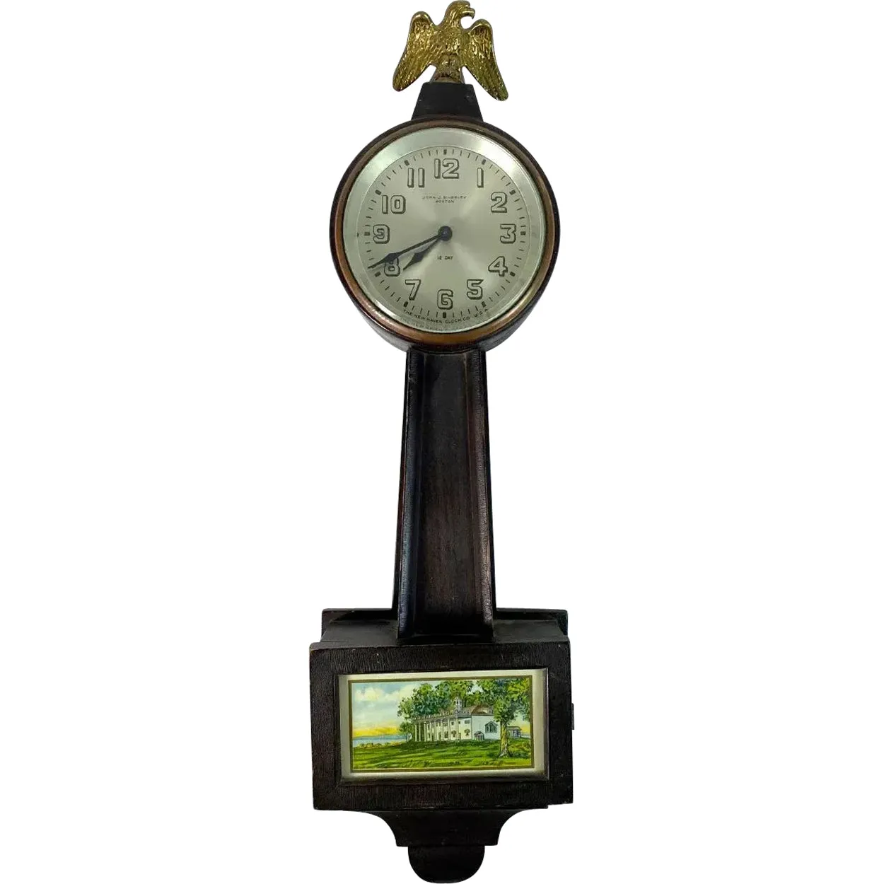 Small American New Haven Clock Co. for John J. Kingsley 12-Day Banjo Wall Clock