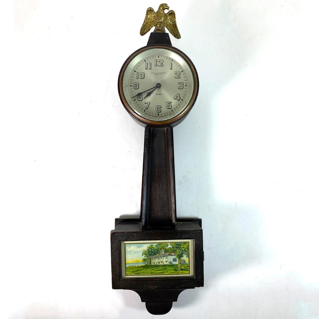Small American New Haven Clock Co. for John J. Kingsley 12-Day Banjo Wall Clock