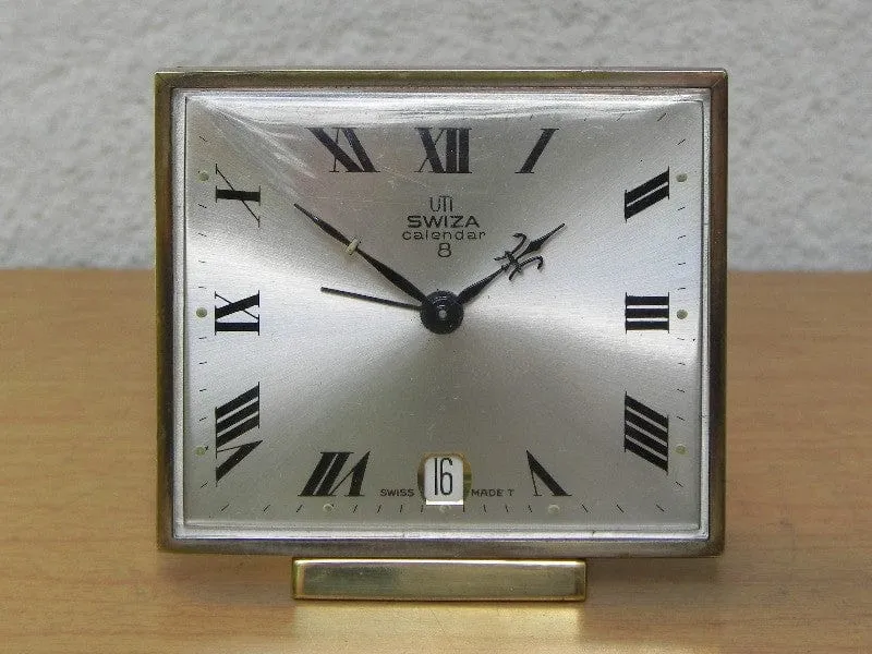 Small Square Swiza 8-day Calendar Alarm Clock with Date