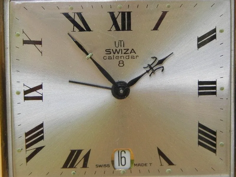 Small Square Swiza 8-day Calendar Alarm Clock with Date