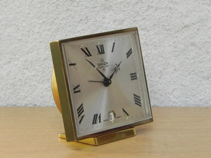 Small Square Swiza 8-day Calendar Alarm Clock with Date