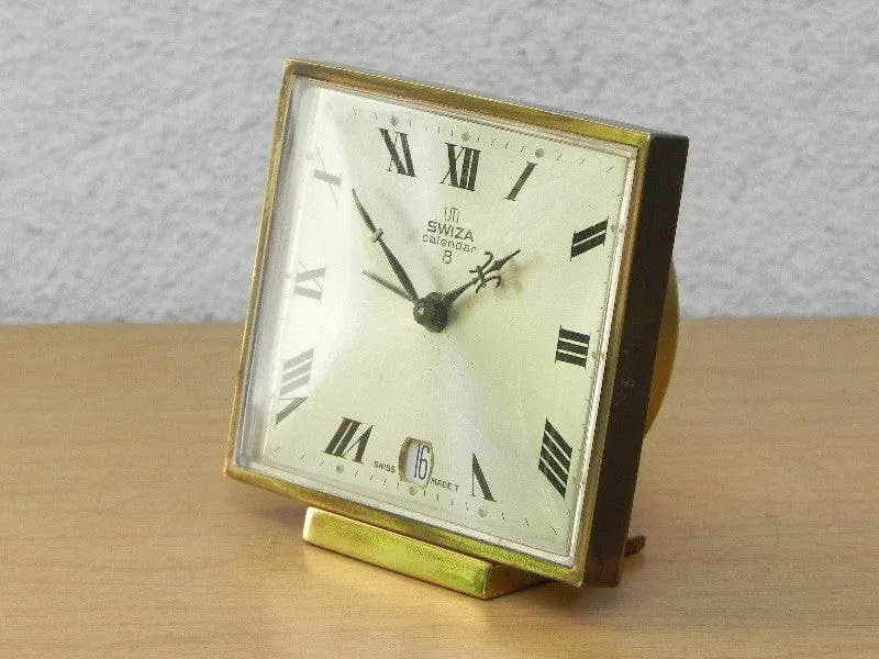 Small Square Swiza 8-day Calendar Alarm Clock with Date