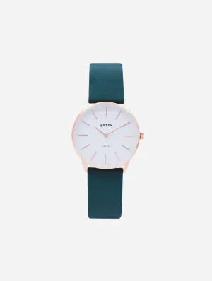 Solar Classic Appleskin Vegan Leather Watch | Rose Gold & Forest Green