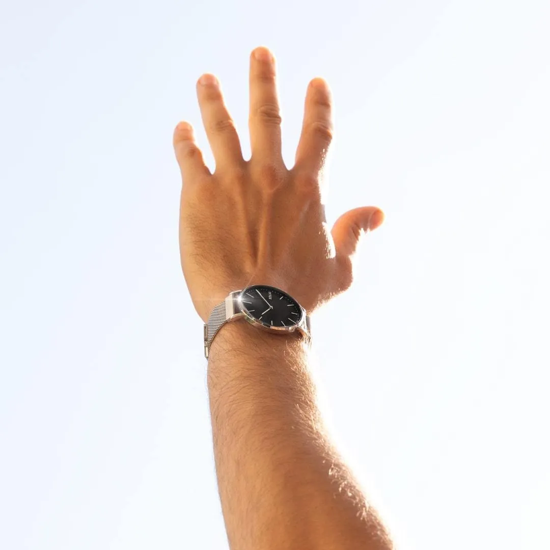 Solar Watch with Black & Silver Dial  | Brown Vegan Leather Strap