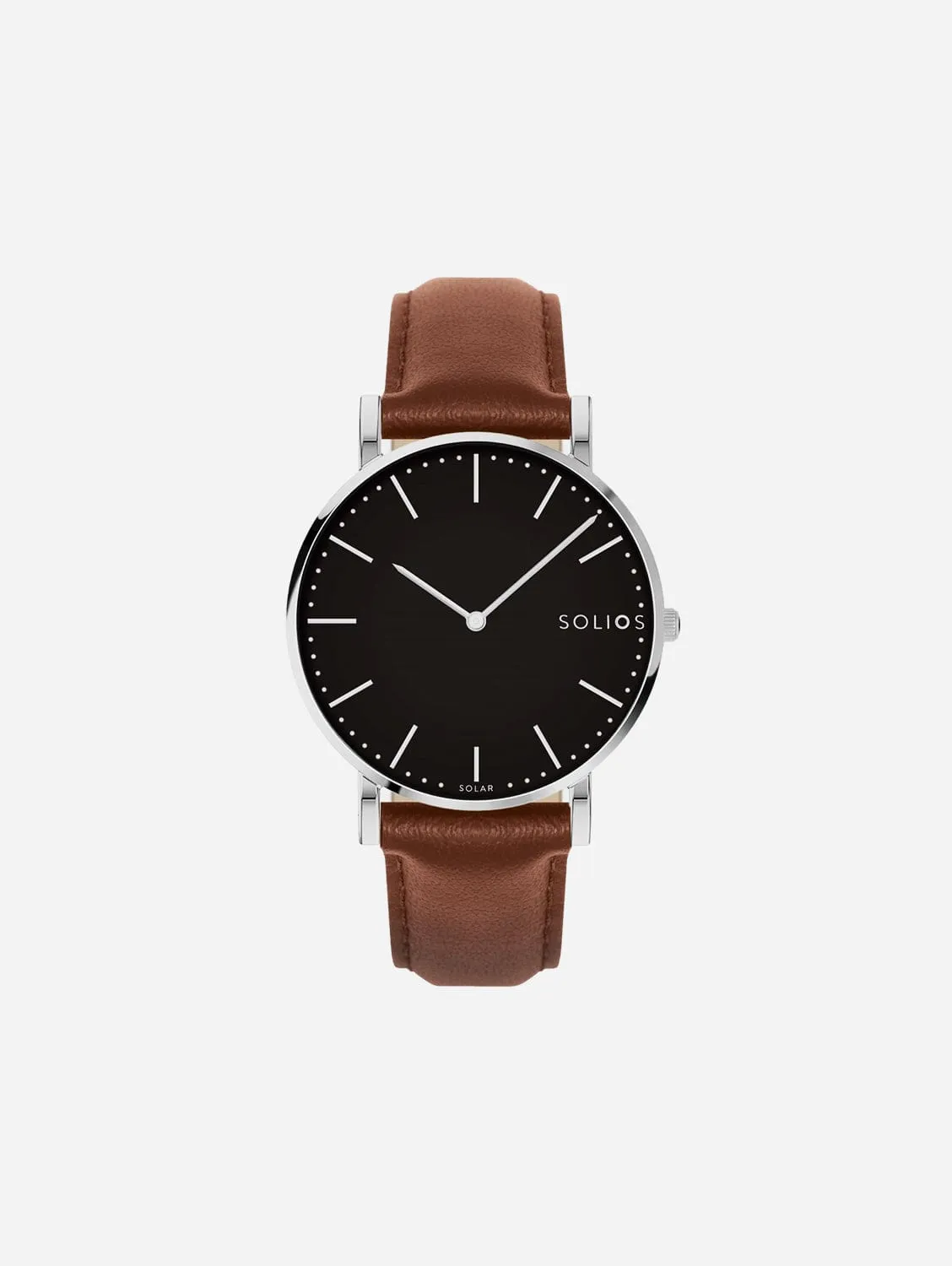 Solar Watch with Black & Silver Dial  | Brown Vegan Leather Strap