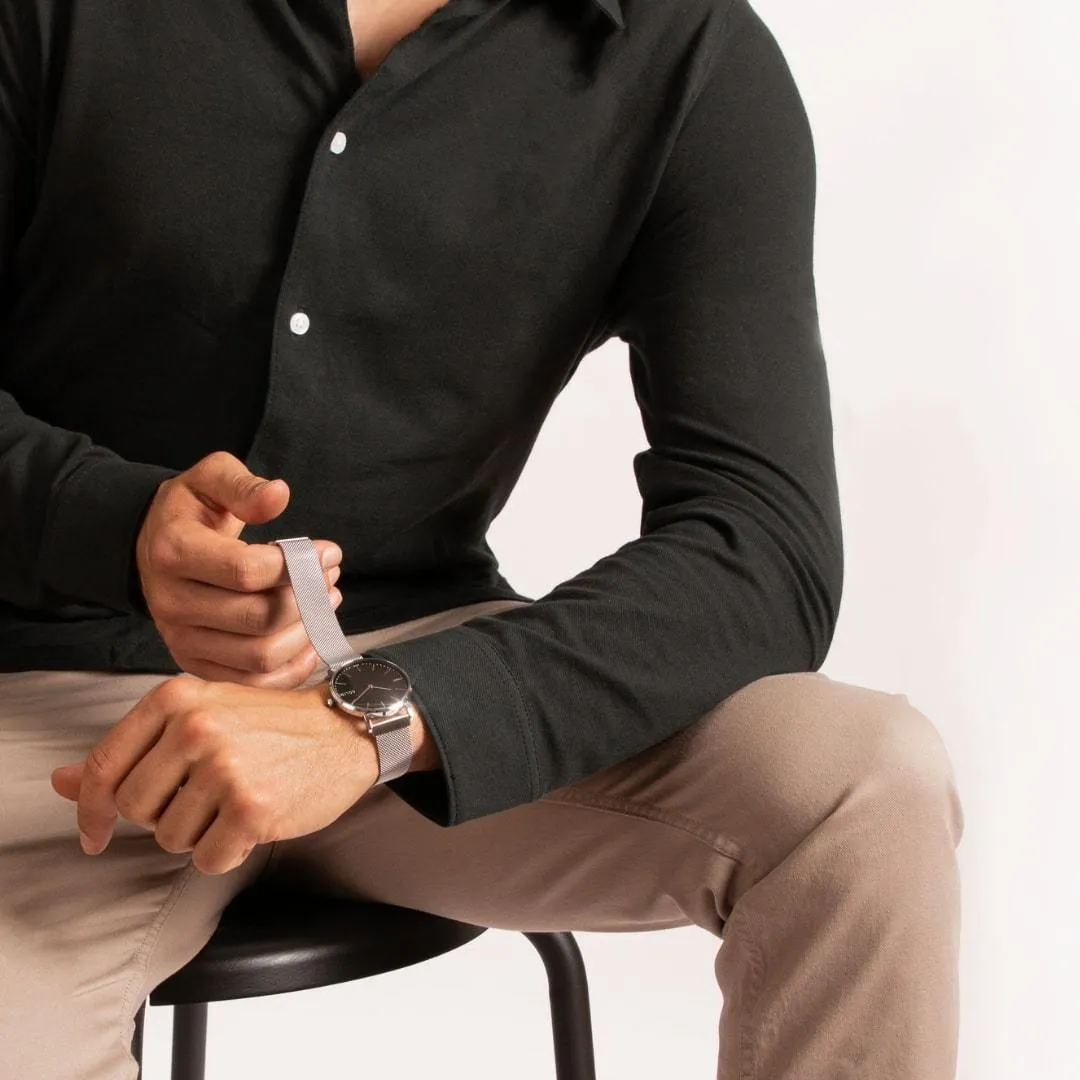 Solar Watch with Black & Silver Dial  | Brown Vegan Leather Strap