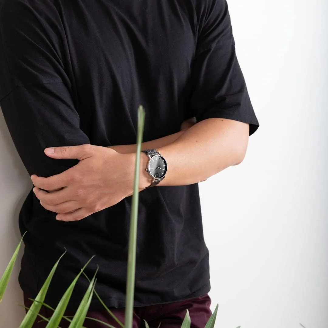 Solar Watch with Black & Silver Dial  | Brown Vegan Leather Strap