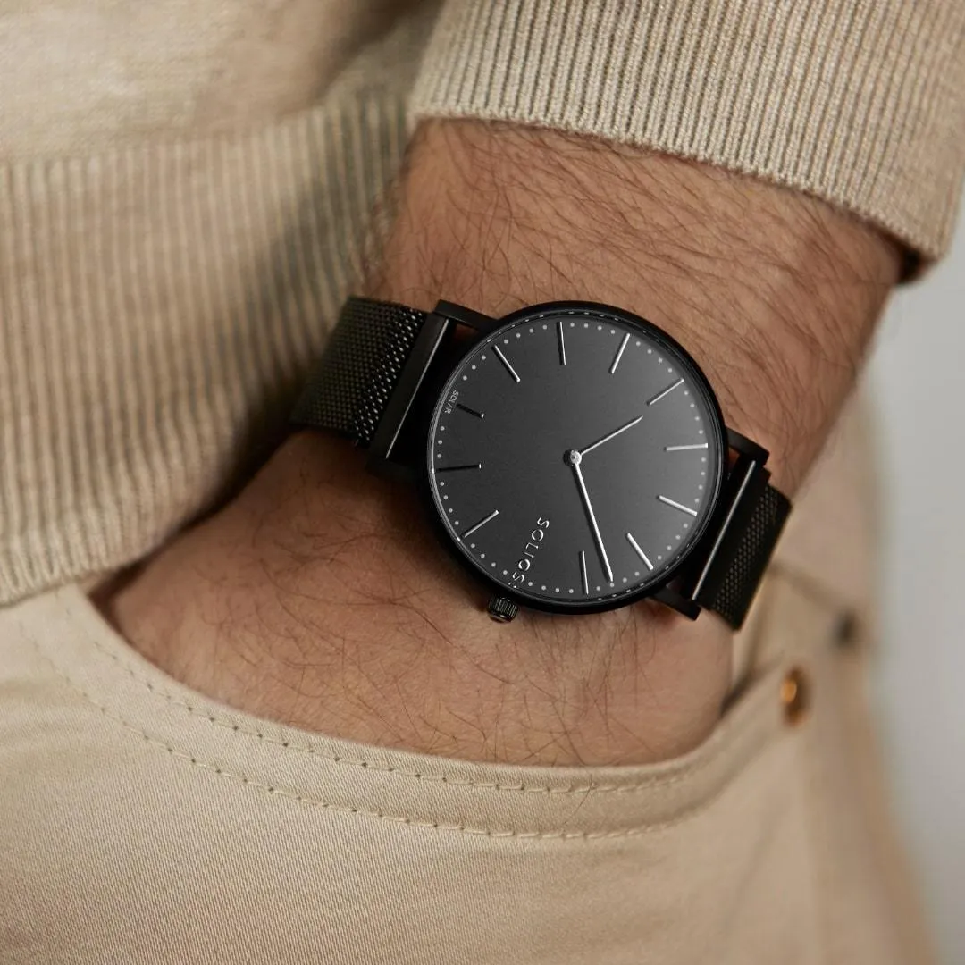 Solar Watch with Black Dial | Rose Gold Mesh Strap