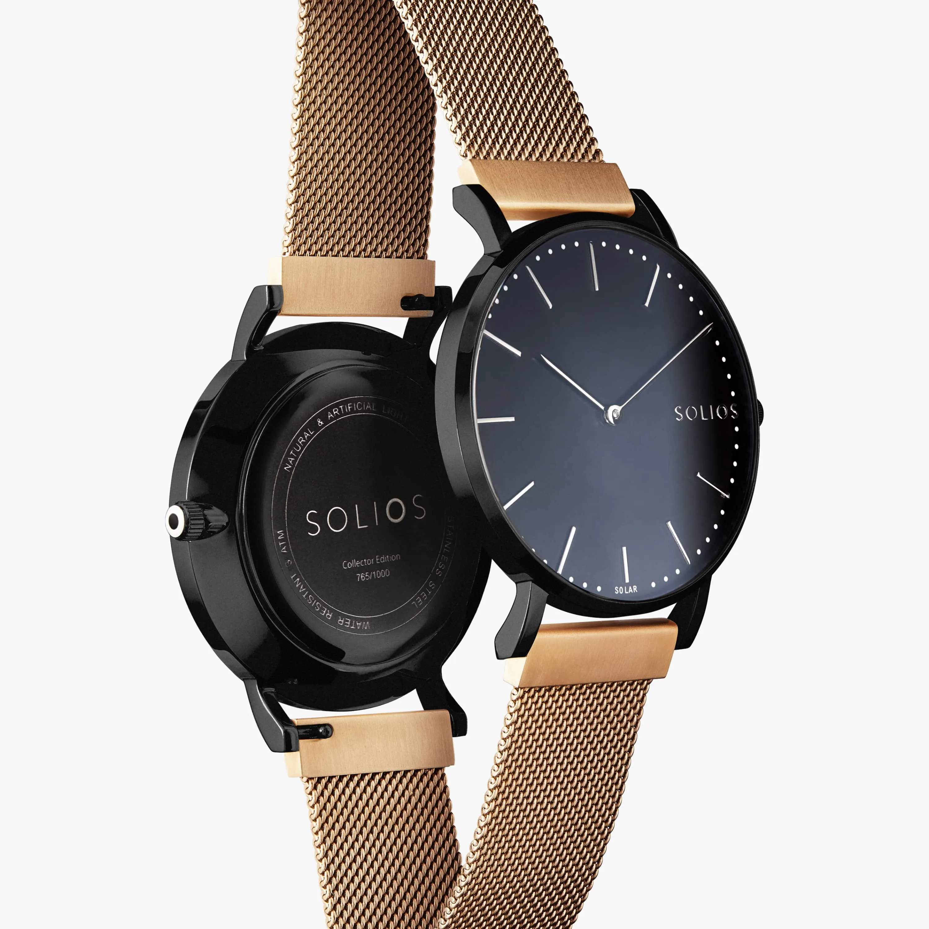 Solar Watch with Black Dial | Rose Gold Mesh Strap