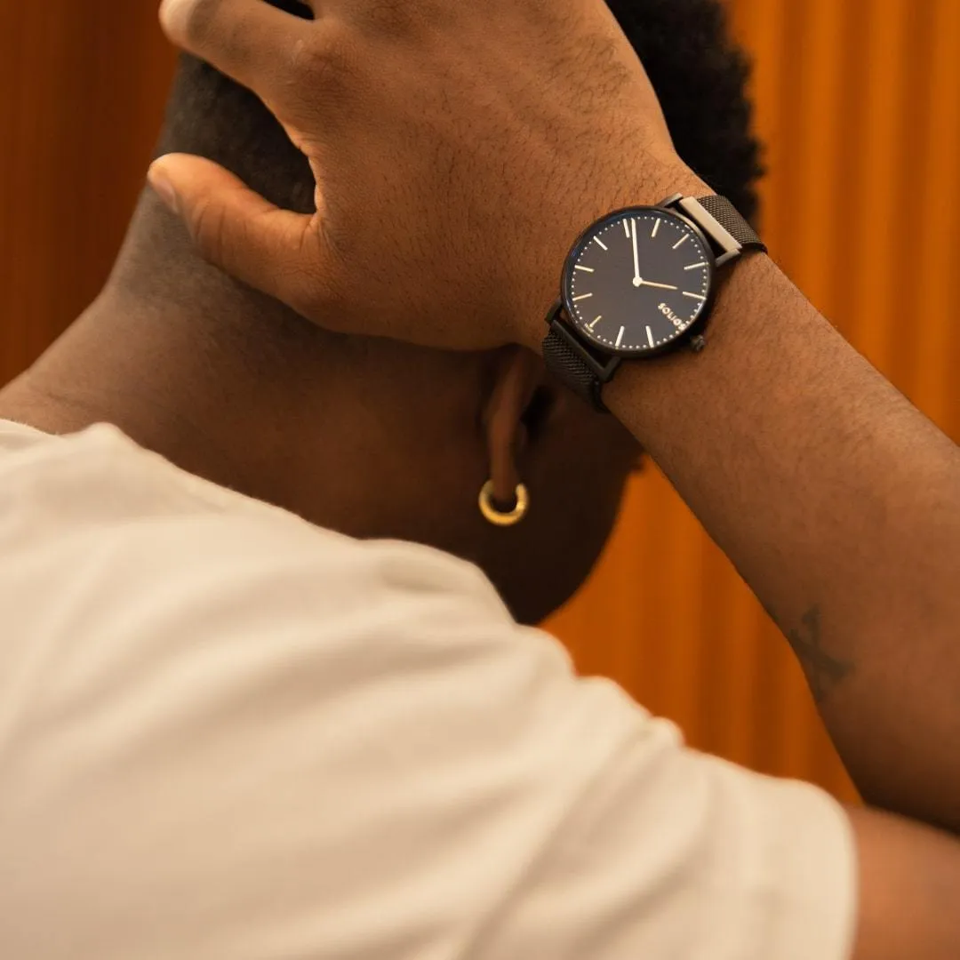 Solar Watch with Black Dial | Rose Gold Mesh Strap